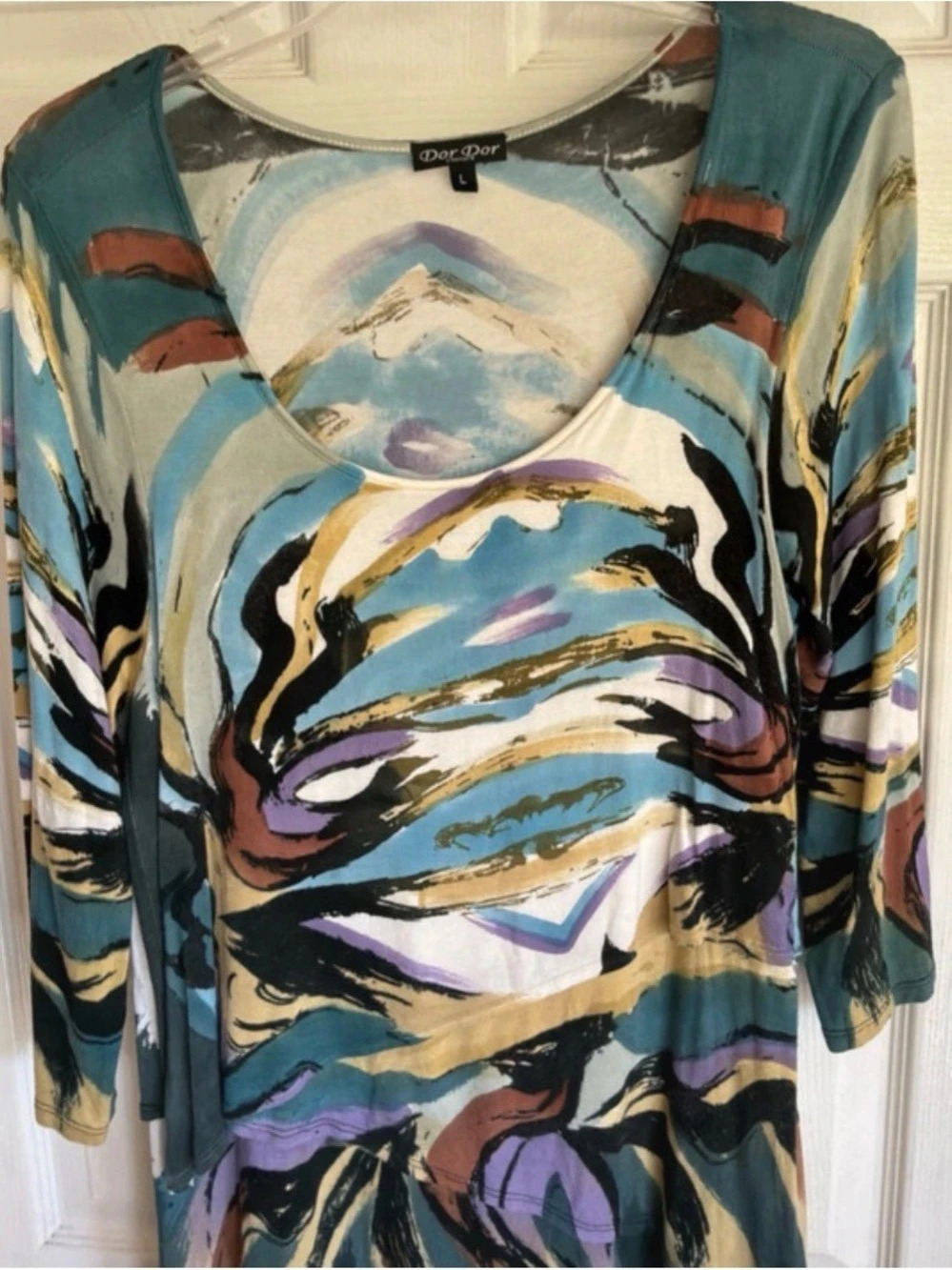 Dor Dor Couture Abstract Asymmetrical Dress Blue & Black Large Like New